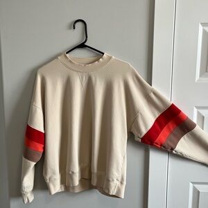 Glyder Women's Sports Sweatshirt Medium Oatmeal With Brown/orange/red Stripes